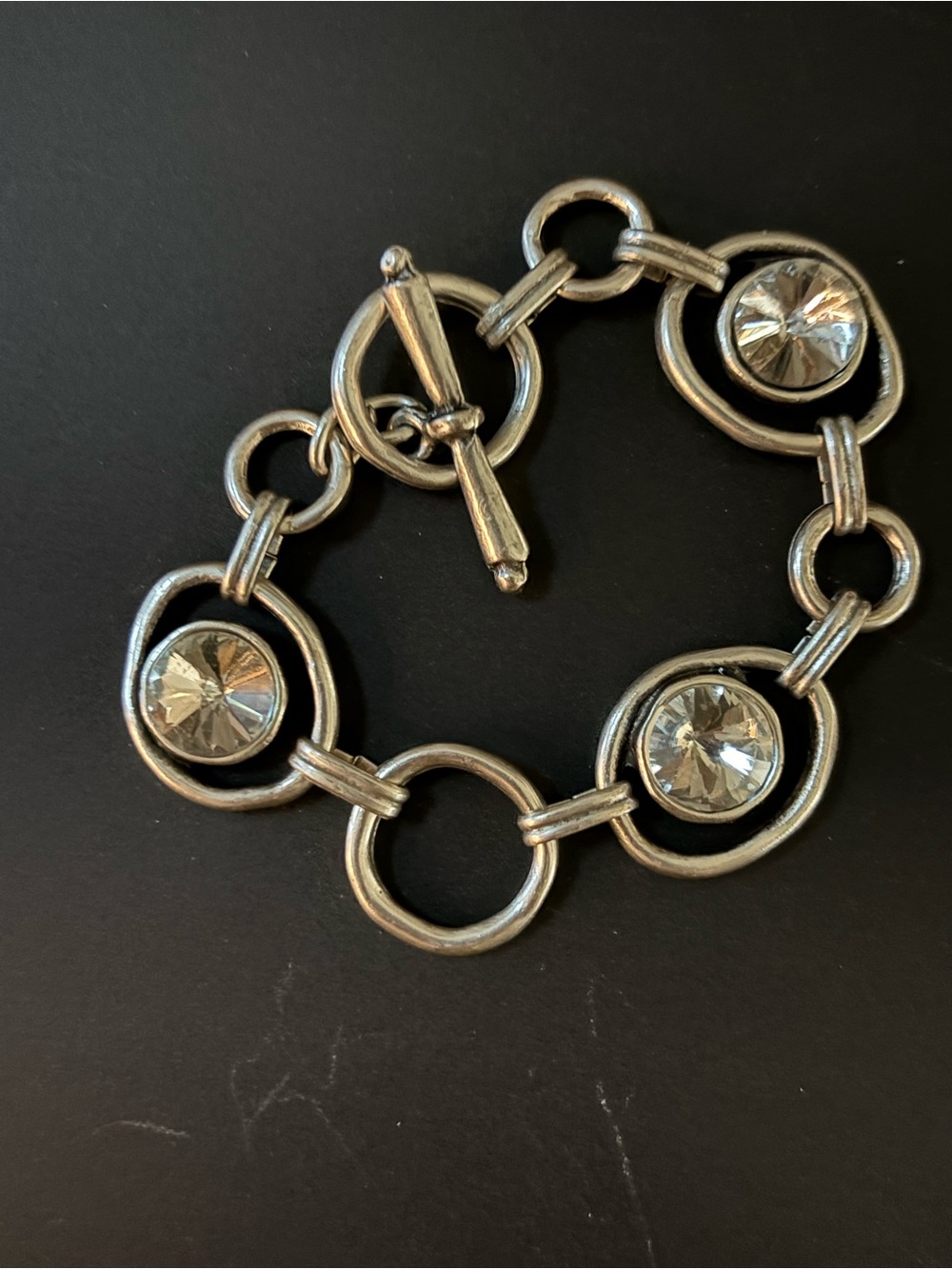 Silver Crystal Link Bracelet - Sparkling Round Stones